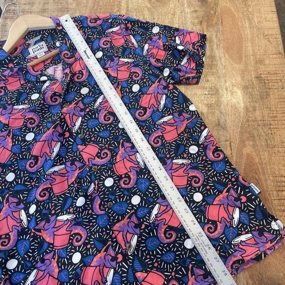 Party Pants Vacation Button up Shirt Short Sleeve top Neon 80s Lizard chameleon - Picture 6 of 11